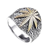 Unisex Stainless Steel Minimalist Retro Ring Charm Marijuana Leaf Carved