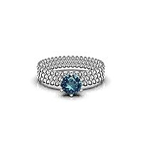 Round Solitaire Natural Blue Topaz Ring