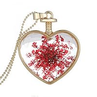 Women's Dainty Heart DIY Pressed Flower Pendant Necklace for Girls Wife
