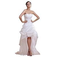 White Strapless Sheath High Low Wedding Dress With Pick Up Skirt