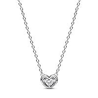 Pandora Pandora Moments Collection 392494C01-45 Radiant Heart & Floating Stone Necklace Made of Sterling Silver with Zirconia in Silver Colour, Sterling Silver, Cubic Zirconia