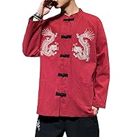 Loose Shirt Men's Cotton Jacket Golden Dragon Embroidery Frog Button Kung Fu Coat Men's Chinese Retro Cardigan
