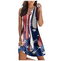 American Flag Dress Women 4th of July Patriotic USA Stars Print Dresses Casual Summer Sleeveless Cover Up Sundress