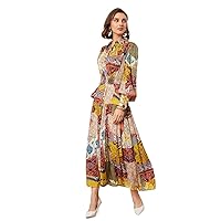 Womens Fall Fashion 2022 Viscose Balloon Sleeve Flowy Dress (Color : Multicolor, Size : Large)