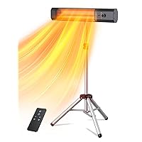 Patio Heater, Outdoor Electric Heater, 9 Heat Levels, 9H Timers, Tip-over & Overheating Protection, IP64 Waterproof, Infrared Space Heater with Tripod Stand for Indoor, Porch, Garage