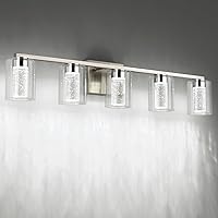 5-Light Brushed Nickel Vanity Light with 3 Color Modes (3000K/4000K/6500K), Eye Protection LED Bathroom Light Fixture, Dimmable Modern Wall Light Over Mirror with Clear Glass Shade