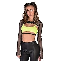 iHeartRaves Women's Ultra Crop Fishnet Top Fitted Rave Shrug for Festivals