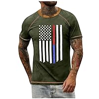 Graphic Tees for Mens 4th of July Shirt Independence Day Shirt Men Striped Print T-Shirt Vintage Slim Fit Shirts