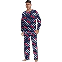 ALAZA Cherry Polka Dot Pajama Set for Men Women,Long Sleeve Top & Bottom Sleepwear Set Soft Lounge Nightwear