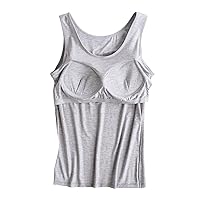 Women Tank Tops with Built in Bra Padded T Shirt Sleeveless Summer Tees Solid Camis Basic Workout Tops Comfy Yoga Top, Camisas para Mujer, Womens Bulit in Bra Tank Tops