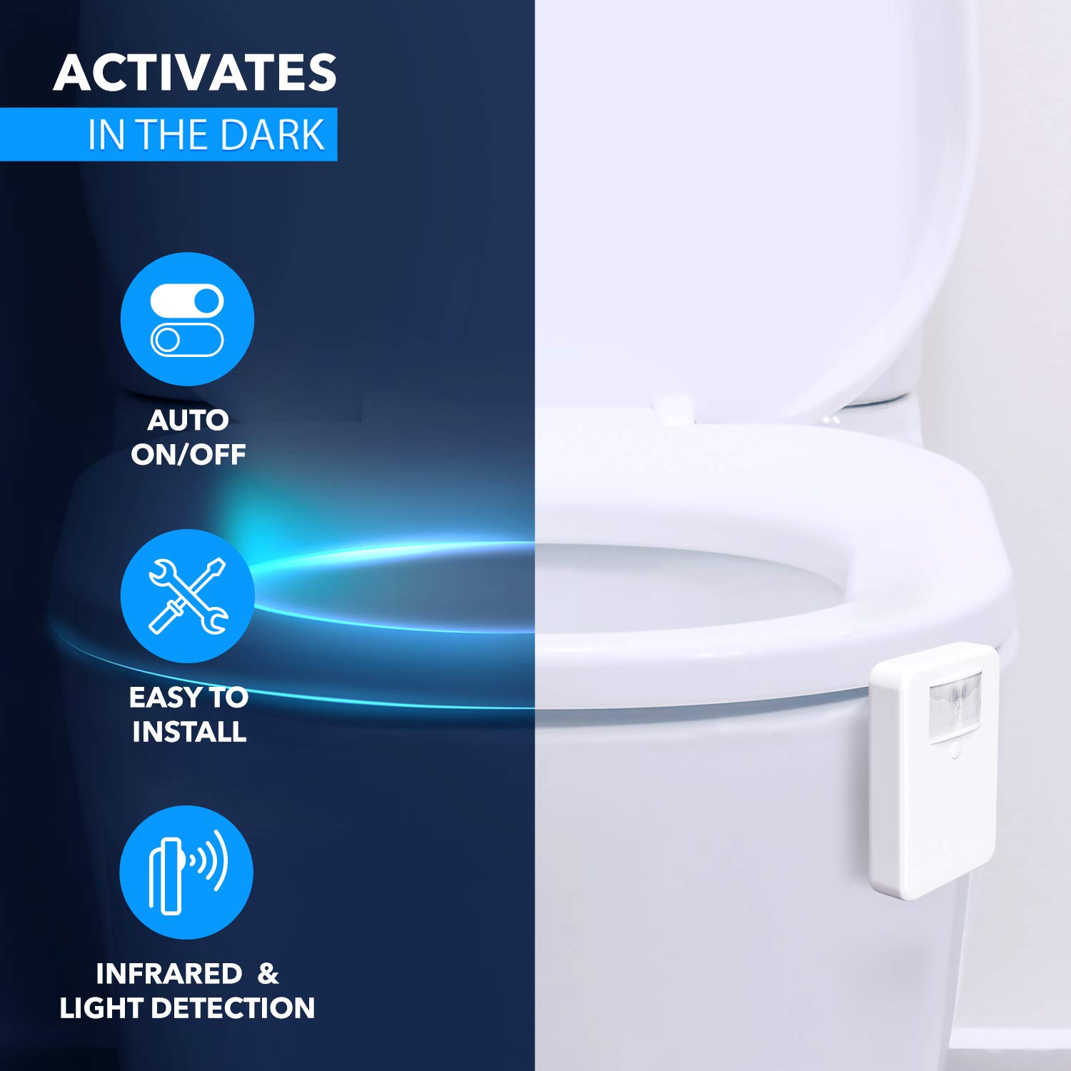 LumiLux Toilet Light with Motion Detection Sensor - 16-Color LED Bathroom Toilet Bowl Light (White)