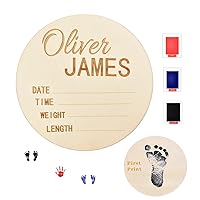 Newborn Announcement Sign Wooden for Baby Name and Birth Details for Hospital Custom Photo Baby Announcement Sign Fingerprint Footprints can be Left on The Back （4-6inch）