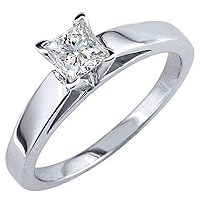 14k White Gold 1 Carat Solitaire Princess Cut Diamond Engagement Ring