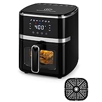 Air Fryer Oven 5.28 Qt, 7 Presets Digital Display Compact Cooker with Easy View Windows，Space-saving, Nonstick and Dishwasher Safe Basket, Black