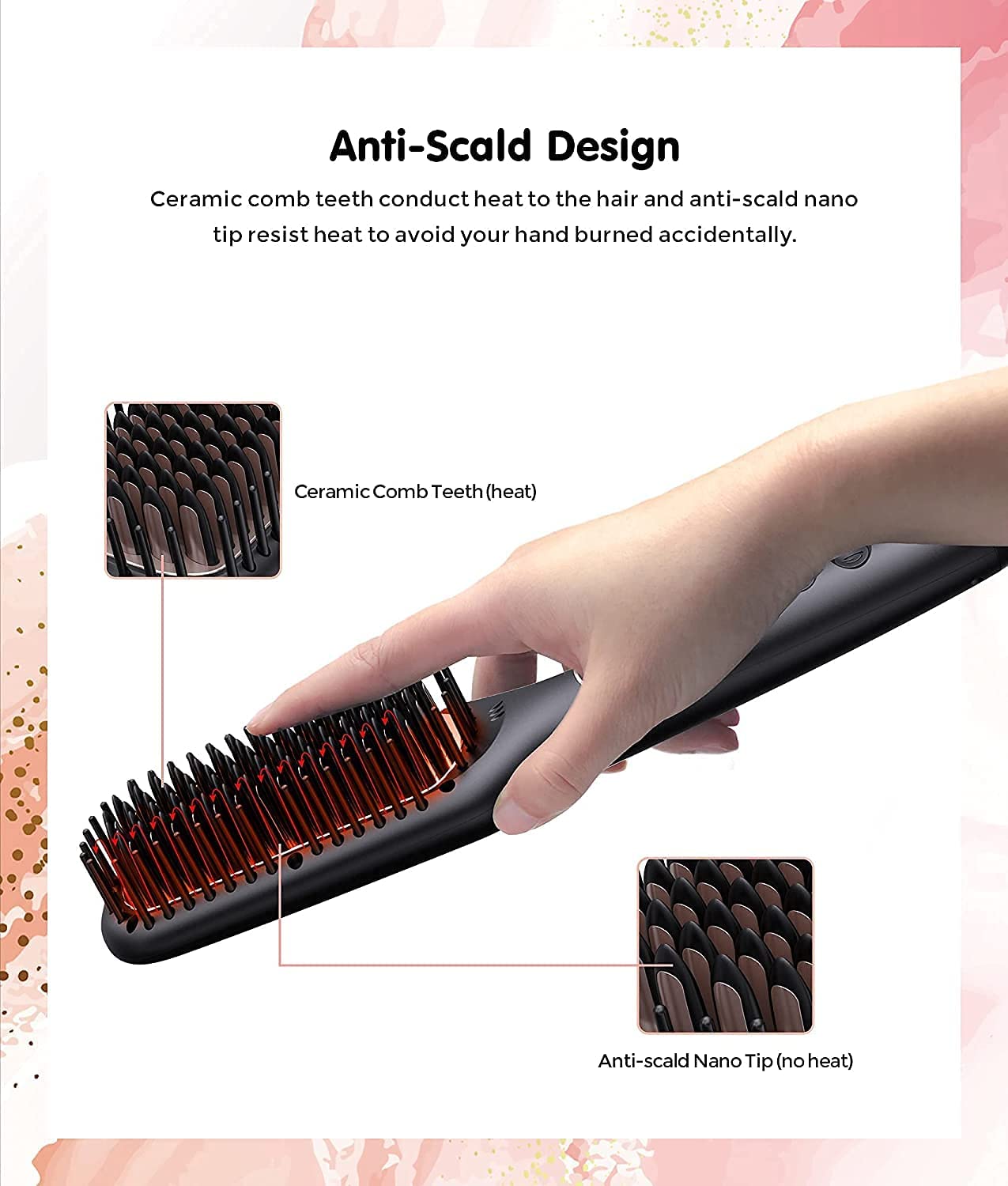 MEGAWISE Pro Ceramic Ionic Hair Straightener Brush for Home Salon | MCH Fast 20s Heating Tech with Auto-Off Safety | Anti-Scald with Universal Dual Voltage | Rotatable Power Cord