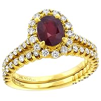 14k Yellow Gold Diamond 1.11 cttw & Color Gem Halo Engagement Ring Set 2 Piece Oval 7x5mm, size 5-10