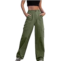 Baggy Parachute Pants for Women High Waisted Cargo Pants Multiple Pockets Trendy Teen Girls Y2K Streetwear Jogger Pants