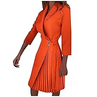 Women's Casual Dresses V Neck Tie Waist 3/4 Sleeves Pleated Solid Color & Print Dress