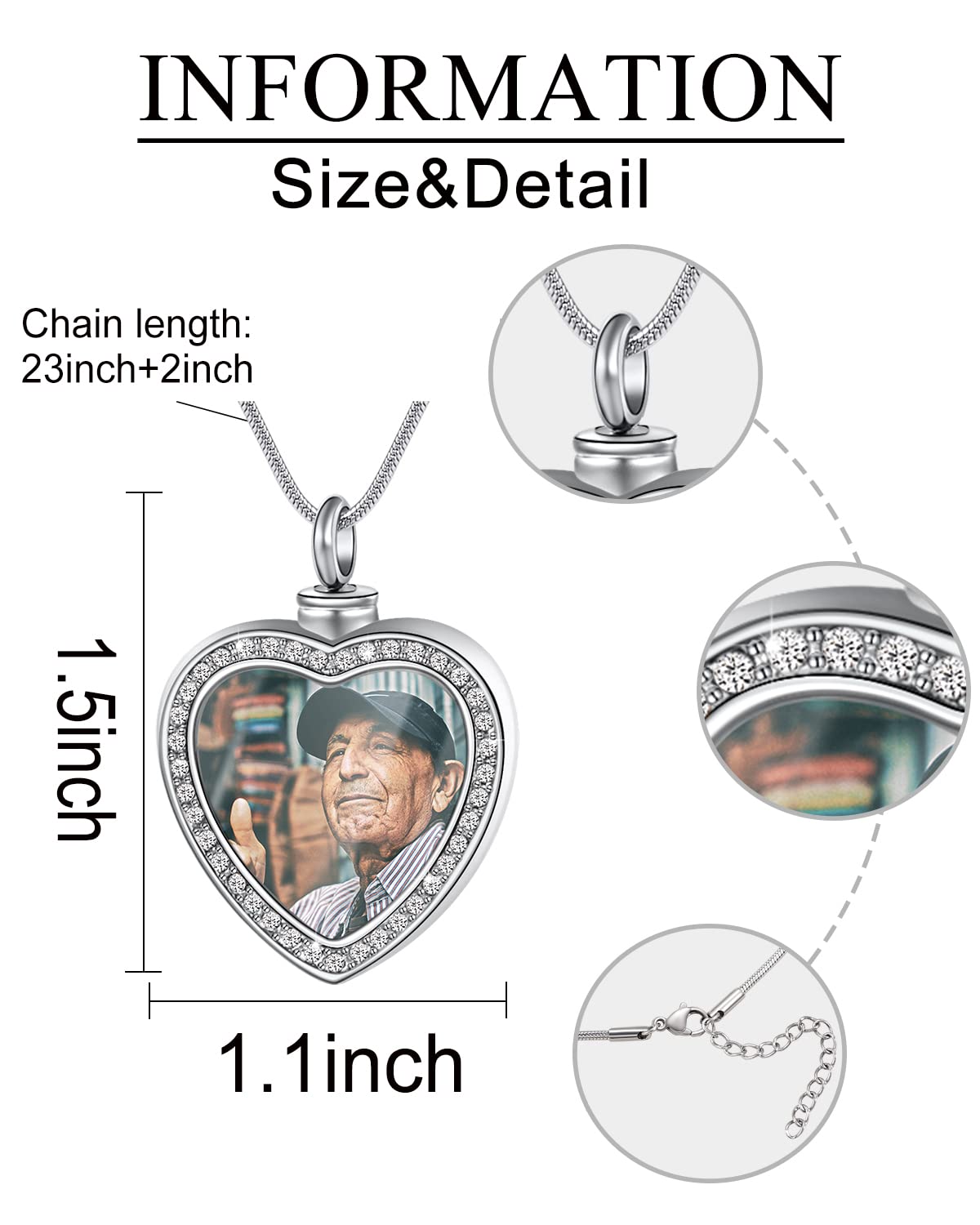 Fanery sue Customized Photo Urn Necklace for Ashes, Personalized Ashes Necklace with Picture Inside, Cremation Jewelry Ashes Keepsake Necklace for Women & Men