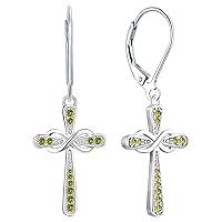 YL Cross Earrings 925 Sterling Silver Infinity Leverback Earrings Cross Dangle Drop Religious Jewelry Christian Baptism Gift