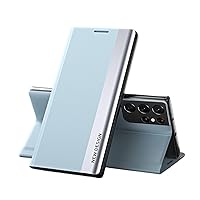 Luxury Unique Wear-Resistant Leather Flip Phone case for Samsung Galaxy S10 S9 S8 Plus 4G Shell Comfortable Skin-Friendly Anti-Drop Magnetic Bracket Protective Cover(Light Blue,S8 Plus)