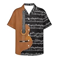 GLUDEAR Mens Novelty Music Notes Art Print Short Sleeve Hawaiian Slim Fit Button Down Shirts