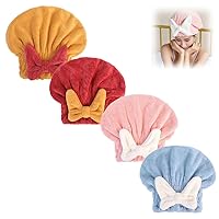 Super Absorbent Hair Towel Wrap for Wet Hair, Microfiber Hair Drying Towel Cap, Quick Dry Hair Towel Cap with Bow-Knot (Blue+Red+Pink+Yellow)