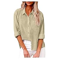Women's Tops 44989 Length Sleeves Autumn Long Sleeve Button Solid Color Loose Shirt Casual Large Tops, S-5XL