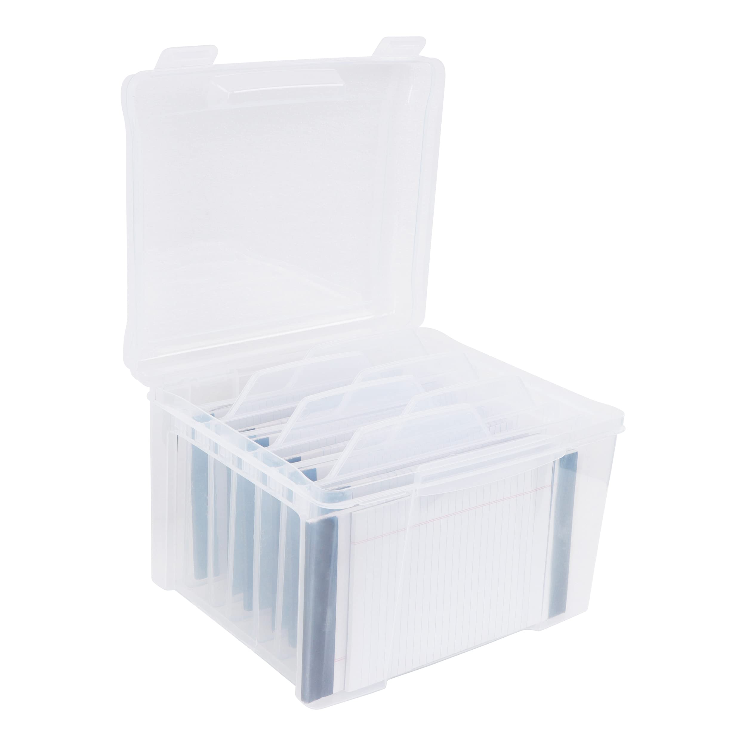 CraftyBook All Occasion Card Storage Box - Clear Plastic Organizer Assorted Card Box with 6 Adjustable Dividers