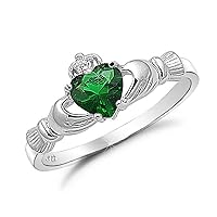 Sterling Silver Irish Claddagh Simulated Gemstone Promise Ring Sizes 3-13