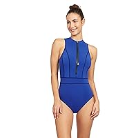 Gottex Women's Free Sport Fast Track Solid High Neck One Piece Swimsuit with Zip