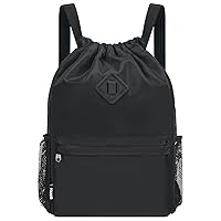 WANDF Drawstring Backpack Sports Gym Bag with Shoes Compartment, Water-Resistant String Backpack Cinch for Women Men (Large,Black)