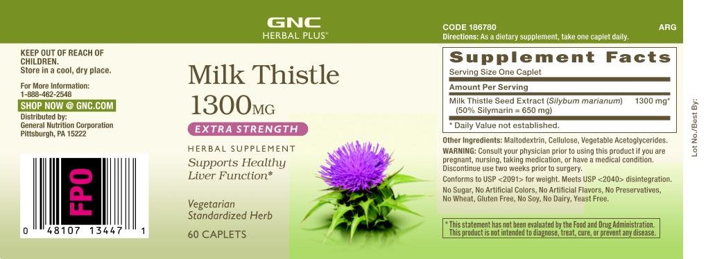 GNC Herbal Plus Milk Thistle 1300mg | Supports Liver Health | 60 Caplets
