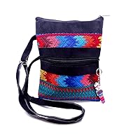 Multicolored Tribal Huipil Embroidered Vegan Leather Suede Slim Purse Crossbody Bag - Handmade Boho