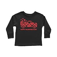 Kids Valentine's Day Plaid Truck with Hearts Toddler Long Sleeve T-Shirt