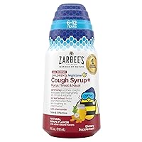 Zarbee's Kids All-in-One Nighttime Cough for Children 6-12 with Dark Honey, Turmeric, B-Vitamins & Zinc, 1 Pediatrician Recommended, Drug & Alcohol-Free, Grape Flavor, 4FL Oz