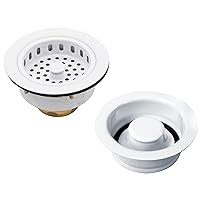 Westbrass D2165-50 Post Style Large Kitchen Basket Strainer with Waste Disposal Flange and Stopper, Powder Coat White