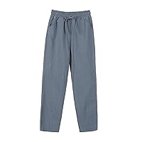 Women's Cotton Linen Pants Casual Elastic High Waisted Beach Pant Drawstring Tie Loose Trousers with Pockets