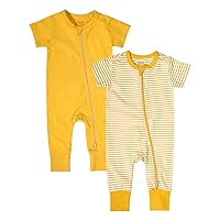 Teach Leanbh Baby Boys Girls 2-Pack Romper Jumpsuits Cotton 2 Way Zipper Short Sleeve Footless Sleep and Play 3-24 Months