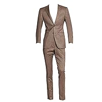 2 Piece 2 Button Flat Collar Brown Tweed Cloth Suits(Jacket+Pants)