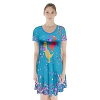 PattyCandy Women's Stylish Dinosaur Short Sleeve V-Neck Flare Dress,XS-3XL