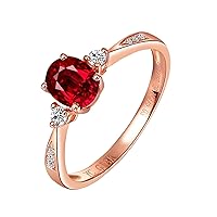 KnSam 18K Au750 Rose Gold Rings Ruby 0.6ct Red Solitaire Ring Oval Design Couple Rings Diamond Ring 0.089ct for Women Real Gold Jewellery