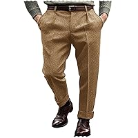 Men's Classic Herringbone Tweed Dress Pants Casual Suit Pants for Men