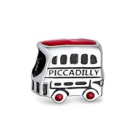 Travel Tourism England France Words Heart I Love Paris London Piccadilly Double Decker Bus Vacation British Flag Tea Cup Charm Bead For Women Teen Enamel .925 Sterling Silver Fit European Bracelet