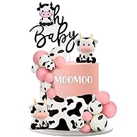Pinkunn 13 Pcs Cow Baby Cake Topper Farm Cake Decor Cow Cake Decorations with Cow Miniature Figurines Animal Birthday Party for Cow Theme Baby Shower Boys Girls Birthday Party Cake Decorations