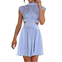 Back Cocktail Dress Knee Length Collection Stand Up Exposed Waist Short Dress Ladies Embroide Dress