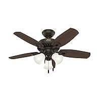 Hunter Fan Company 52107 Builder Indoor Ceiling Fan with LED Light and Pull Chain Control, 42-inch, New Bronze Finish
