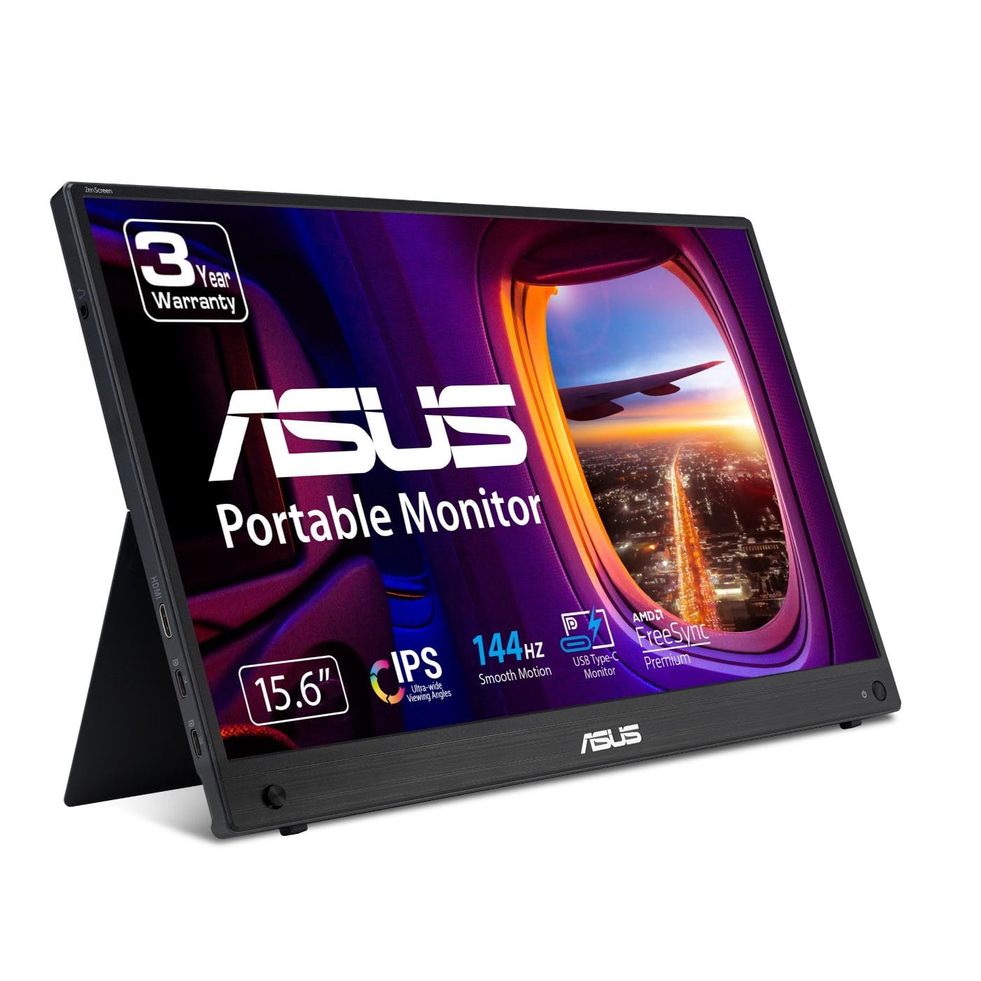 ASUS ZenScreen 15.6” 1080P Portable USB-C Monitor (MB16AHG) - Full HD, IPS, 144Hz, Mini-HDMI, Freesync Premium™, Ergo kickstand, Eye Care, Tripod Mountable, Protective Sleeve, 3-Year Warranty,BLACK