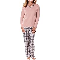 Women's Plus Size Long Sleeve Knit Top and Flannel Pant