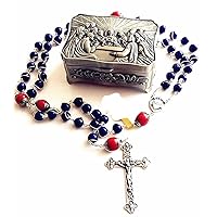 elegantmedical Handmade Sterling 925 Silver Lapis Lazuli Beads Rosary Cross Crucifix Catholic Necklace Gifts